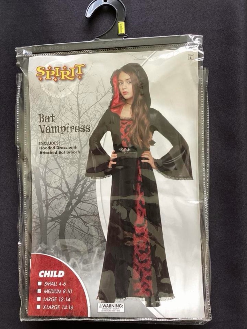 Spirit Halloween Kids Bat Vampiress Costume Bundle Medium 8-10 With Jewelry Set